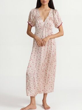 If Only If UK Damson Floral 100% Silk Caroline Nightdress Small S Dress Gown